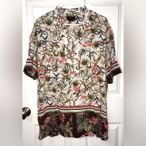 Zara Relaxed Fit Tropical Print with flamingo, snake, lizards on Hawaiian shirt